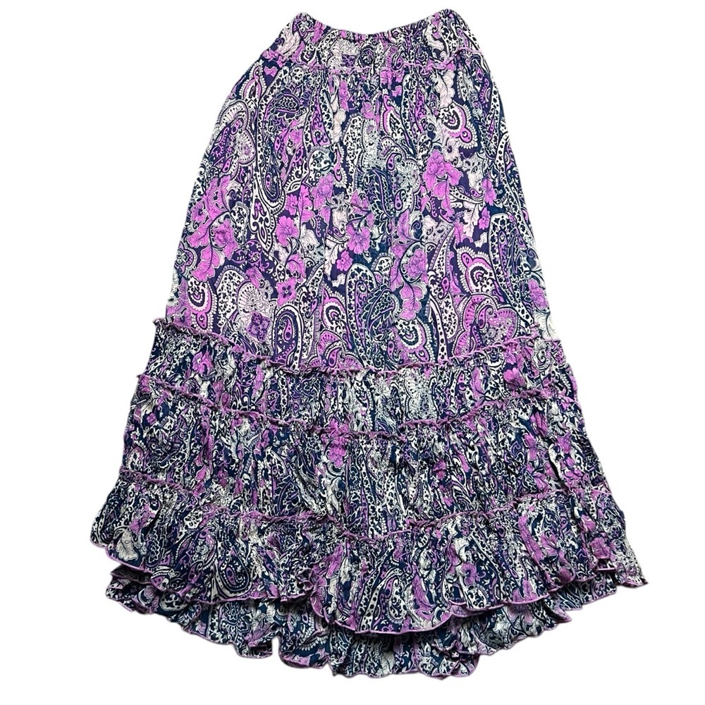 Anthropologie Bohemian Ruffled Paisley Maxi Skirt & Top Set Purple Size Small - Picture 6 of 11